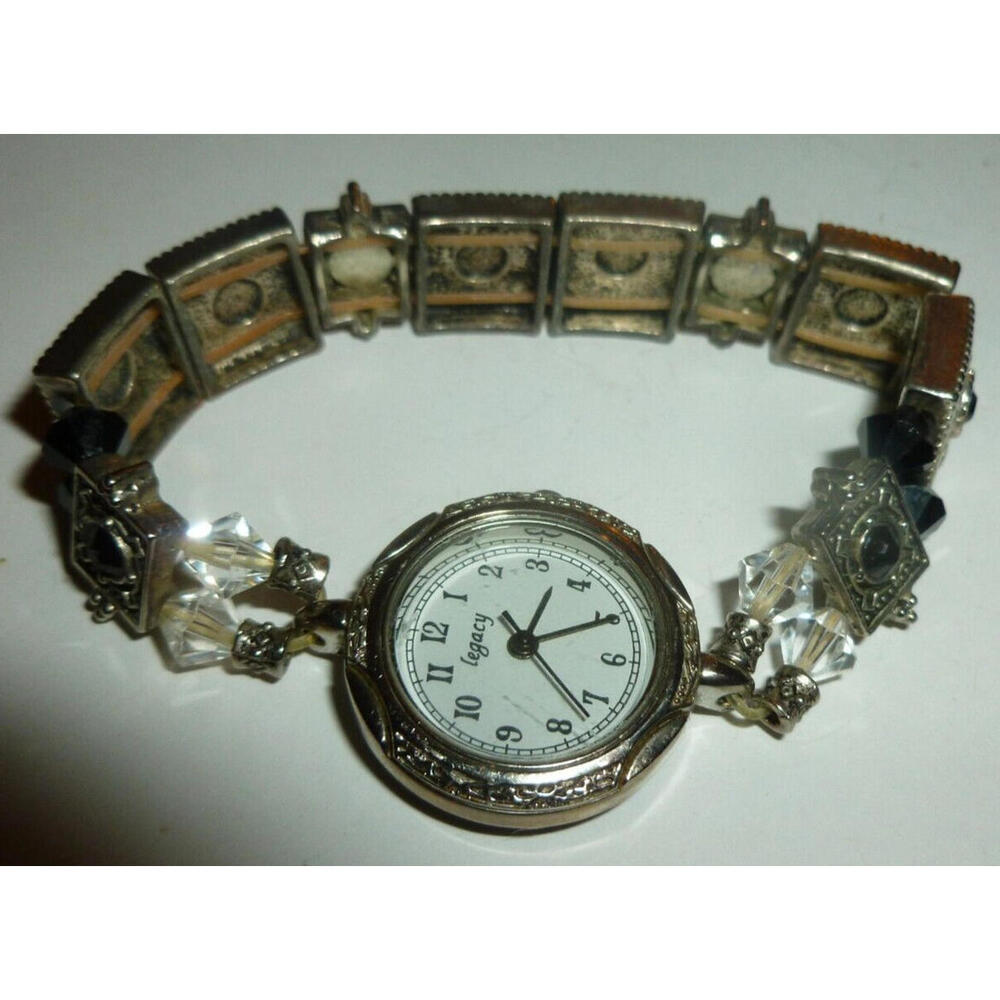 Legacy Stainless‎ Steel Watch Jeweled Blue Rhinestone Band Quartz